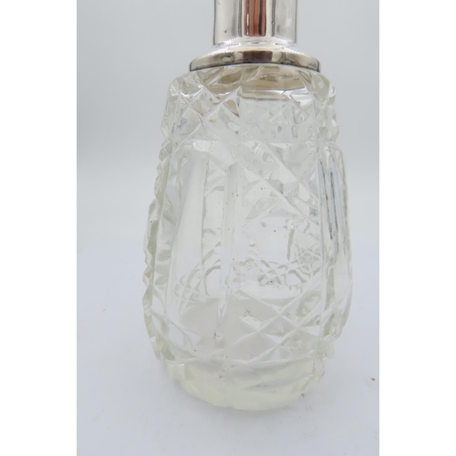 693 - Solid Silver Mounted Cut Crystal Table Top Bottle with Original Stopper Approximately 6 Inches High