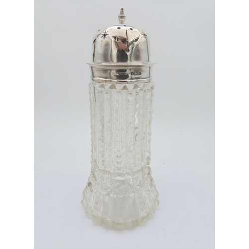 694 - Antique Solid Silver Mounted Hobnail Cut Crystal Sugar Caster Approximately 6 Inches High