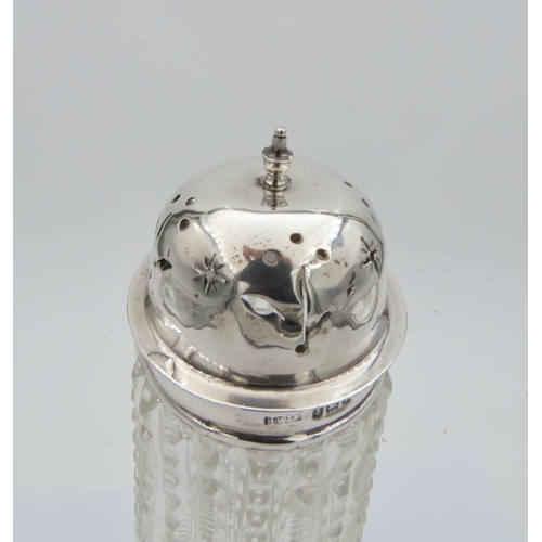 694 - Antique Solid Silver Mounted Hobnail Cut Crystal Sugar Caster Approximately 6 Inches High