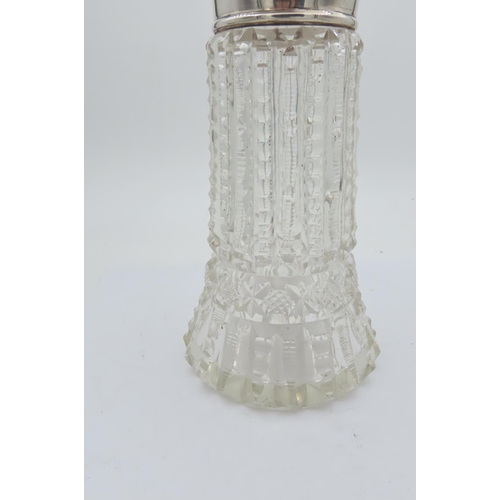 694 - Antique Solid Silver Mounted Hobnail Cut Crystal Sugar Caster Approximately 6 Inches High