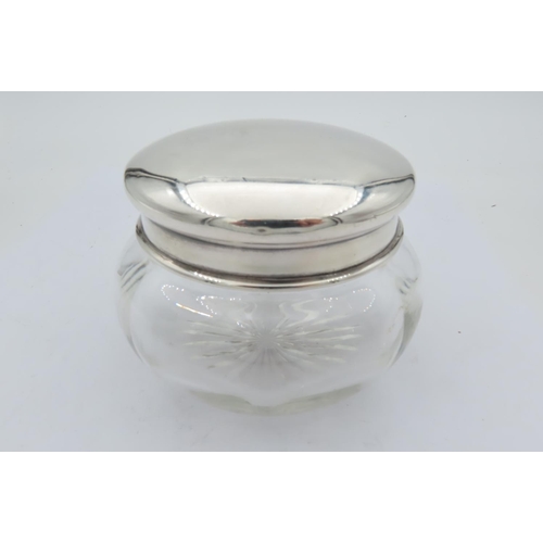 695 - Antique Solid Silver Crystal Powder Jar Circular Form Approximately 4 Inches Diameter