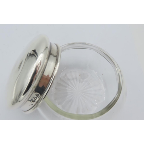 695 - Antique Solid Silver Crystal Powder Jar Circular Form Approximately 4 Inches Diameter