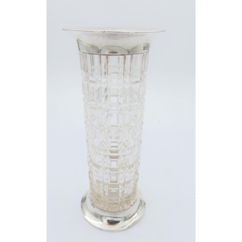 696 - Solid Silver Mounted Cut Crystal Spill Vase of Column Form Approximately 6 Inches High