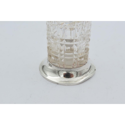 696 - Solid Silver Mounted Cut Crystal Spill Vase of Column Form Approximately 6 Inches High