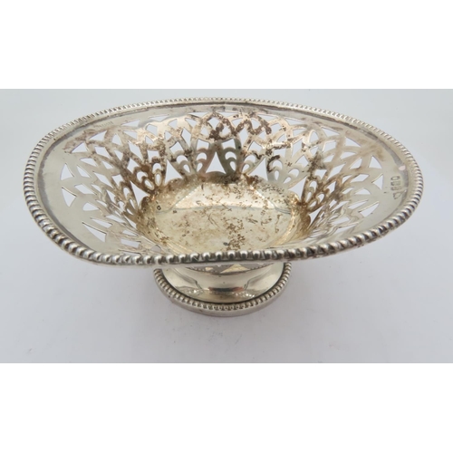 70 - Edwardian Solid Silver Pierced Bon Bon Pedestal Dish with Bead Border Hallmarked for Mappin and Webb... 