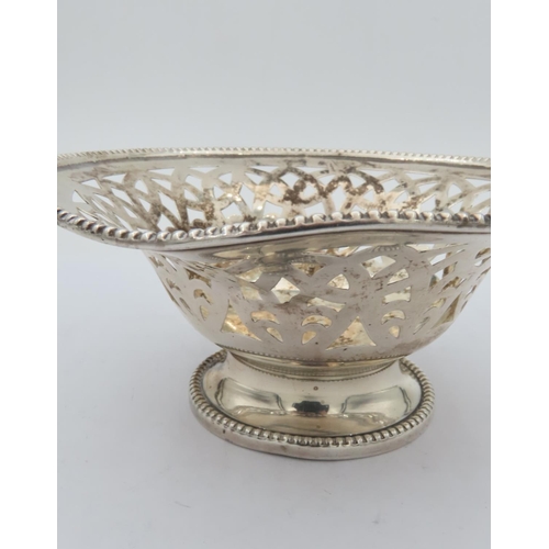 70 - Edwardian Solid Silver Pierced Bon Bon Pedestal Dish with Bead Border Hallmarked for Mappin and Webb... 