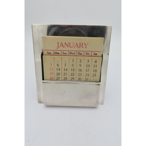 74 - Solid Silver Desk Calendar with Easel Back with Insert Cards Hallmarks to Base  Height Approximately... 