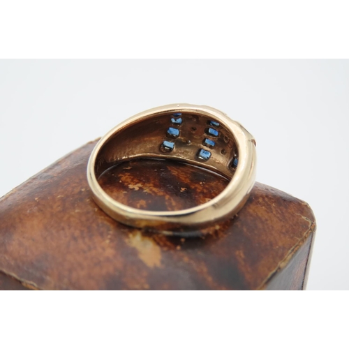 82 - Sapphire and Diamond Ladies Ring Five Band Form Mounted on 14 Carat Yellow Gold Ring Size P and a Ha... 