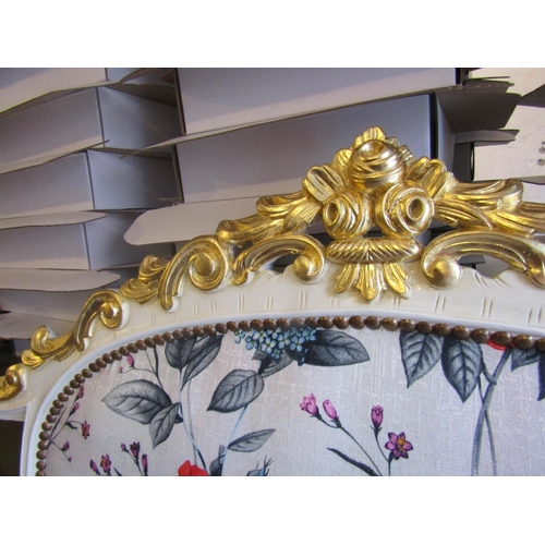 100 - Carved Wood and Gilded Bed Head with Oval Upholstered Inset Floral Motifs To Fit Mattress 5ft Wide