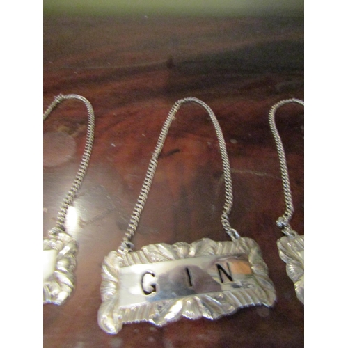 1000 - Set of Four Solid Silver Decanter Bottle Labels with Silver Chains