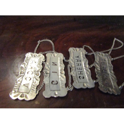 1000 - Set of Four Solid Silver Decanter Bottle Labels with Silver Chains