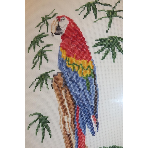 1004 - Pair of Framed Tapestry's Parrots Each Approximately 30 Inches High x 14 Inches Wide