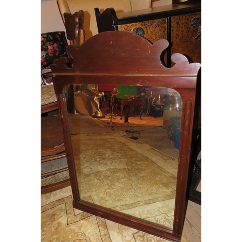 1005 - Antique Mahogany Framed Wall Mirror Rectangular Form with Upper Shaped Pediment Approximately 36 Inc... 