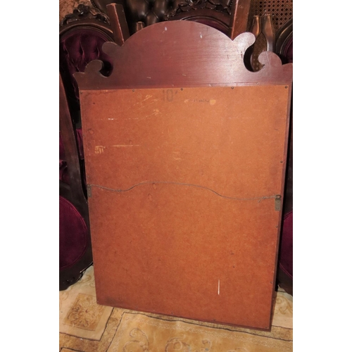 1005 - Antique Mahogany Framed Wall Mirror Rectangular Form with Upper Shaped Pediment Approximately 36 Inc... 