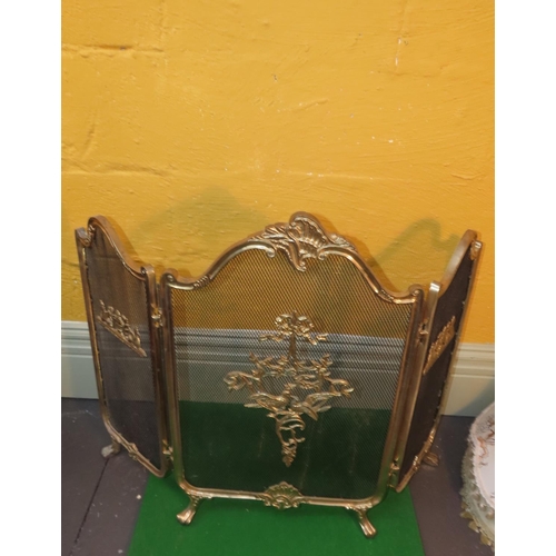 1011 - Cast Brass Shaped Form Fire Screen with Applied Detailing Extends to Approximately 3ft 6 Inches Shap... 