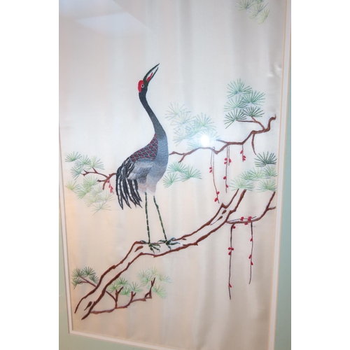 1014 - Chinese Silkwork Panel Framed Depicting Exotic Birds Approximately 3ft High