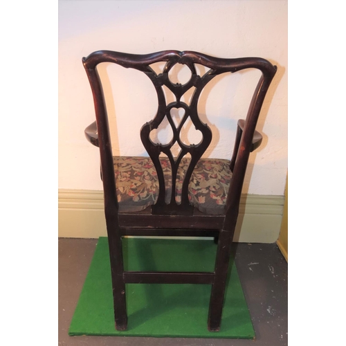 1016 - Georgian Mahogany Chippendale Armchair Finely Detailed with Tapestry Seat