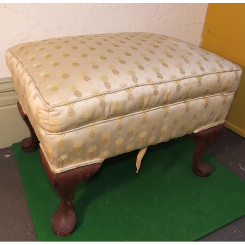 1019 - Silk Upholstered Edwardian Stool Approximately 22 Inches Wide