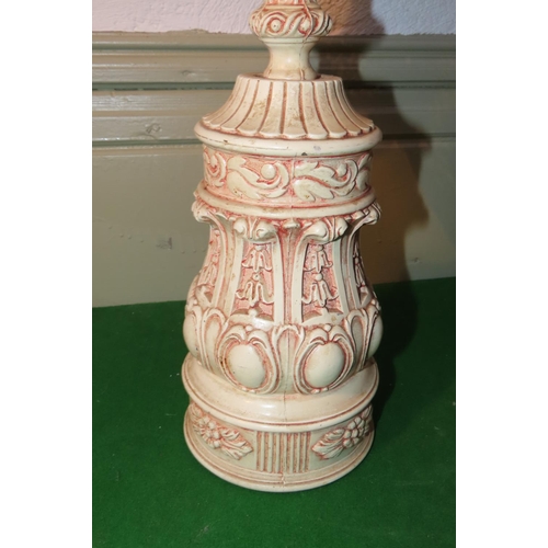 1021 - Pair of Detailed Pierced and Shaped Form Table Lamps Polychrome Decorated Each Approximately 26 Inch... 