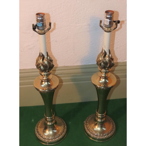 1022 - Pair of Cast Brass Table Lamps Pedestal Form Each Approximately 22 Inches High