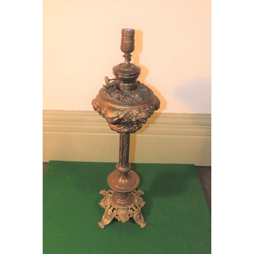 1026 - Antique Cast Brass Ormolu Mounted Table Lamp Pedestal Form Approximately 22 Inches High