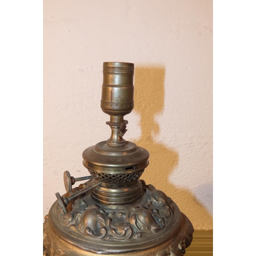 1026 - Antique Cast Brass Ormolu Mounted Table Lamp Pedestal Form Approximately 22 Inches High