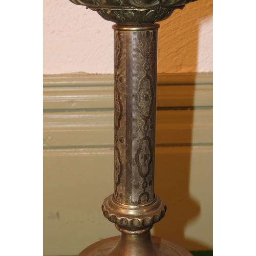 1026 - Antique Cast Brass Ormolu Mounted Table Lamp Pedestal Form Approximately 22 Inches High