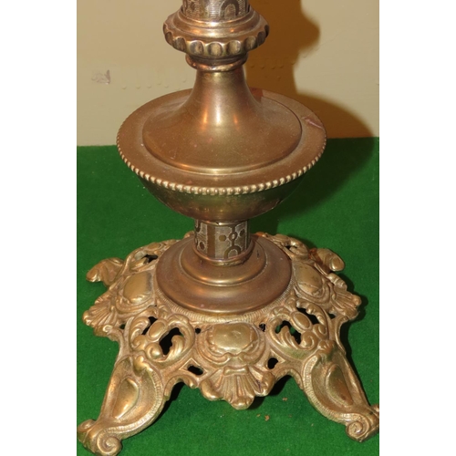 1026 - Antique Cast Brass Ormolu Mounted Table Lamp Pedestal Form Approximately 22 Inches High