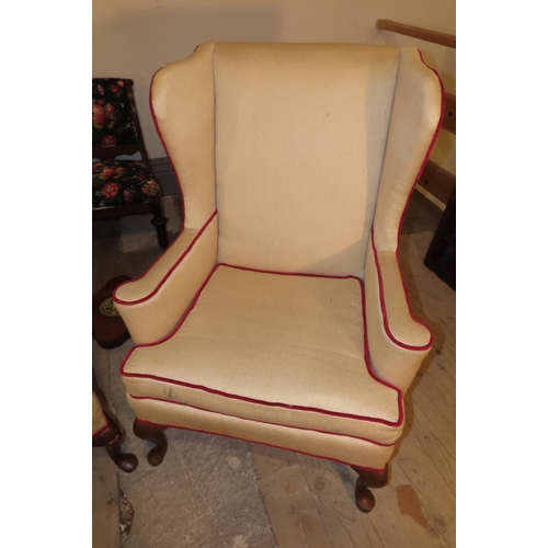 1028 - Pair of Well Upholstered Wingback Armchairs Edwardian Attractively Detailed