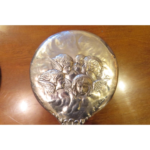 103 - Another Antique Solid Silver Hand Mirror Approximately 10 Inches High Decorated with Various Cherub ... 