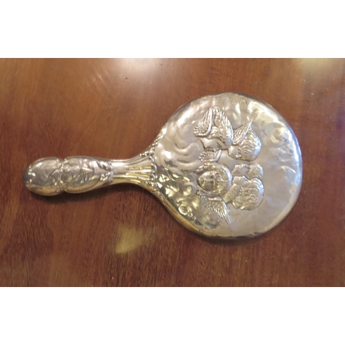 103 - Another Antique Solid Silver Hand Mirror Approximately 10 Inches High Decorated with Various Cherub ... 