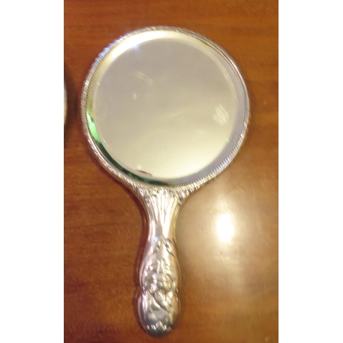 103 - Another Antique Solid Silver Hand Mirror Approximately 10 Inches High Decorated with Various Cherub ... 