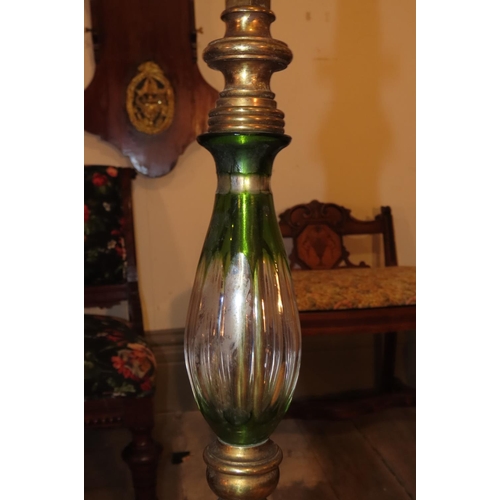 1030 - Emerald Crystal and Brass Mounted Floor Lamp Approximately 5ft 6 Inches High