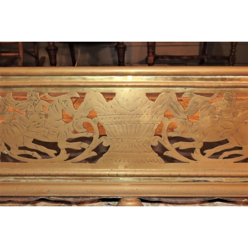 1031 - Regency Cast Brass Fire Fender with Engraved Decoration Depicting Cherubs on Horseback to Fit 4ft He... 