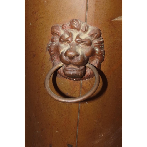 1035 - Brass and Copper Circular Form Stick and Umbrella Stand with Lion Head Motif Side Carry Handles Appr... 