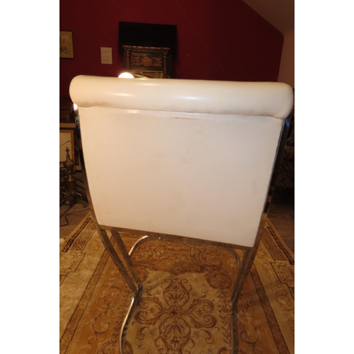 1036 - Pair of Cream Leather Upholstered Chrome Plated Modernist Form Kitchen Stools