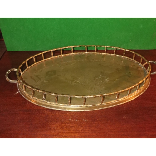 1037 - Cast Brass Oval Form Rail Decorated Serving Tray Approximately 20 Inches Diameter