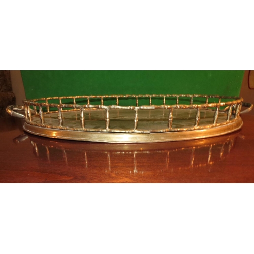 1037 - Cast Brass Oval Form Rail Decorated Serving Tray Approximately 20 Inches Diameter