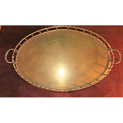 1037 - Cast Brass Oval Form Rail Decorated Serving Tray Approximately 20 Inches Diameter