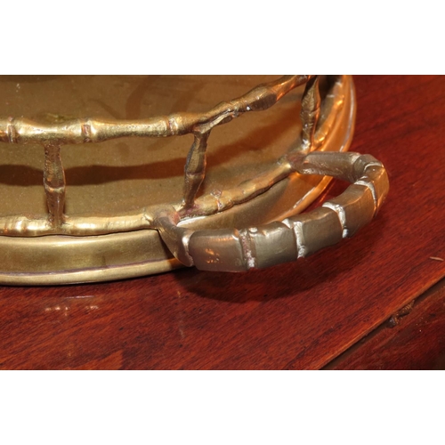 1037 - Cast Brass Oval Form Rail Decorated Serving Tray Approximately 20 Inches Diameter