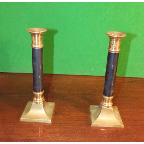 1039 - Pair of Cast Brass Pedestal Form Candle Rests Each Approximately 9 Inches High