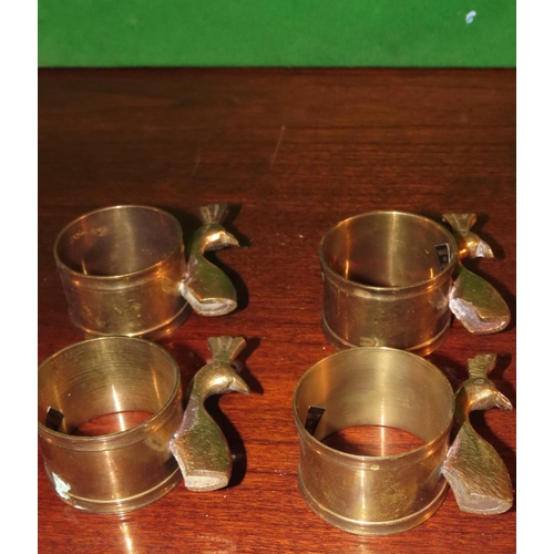 1040 - Four Cast Brass Vintage Peacock Decorated Napkin Rings and Candle Holder Five Pieces in Lot