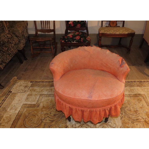 1042 - Tub Frame Armchair with Over Upholstery Silk Upholstery Beneath