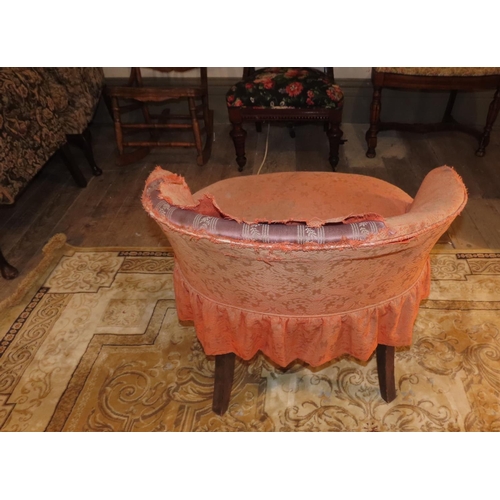 1042 - Tub Frame Armchair with Over Upholstery Silk Upholstery Beneath