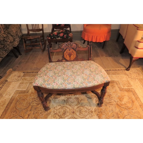 1043 - Marquetry Decorated Side Chair Antique with Upholstered Seat