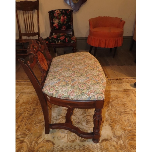 1043 - Marquetry Decorated Side Chair Antique with Upholstered Seat