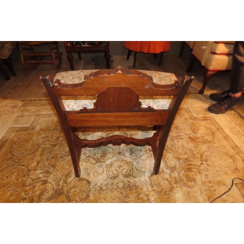 1043 - Marquetry Decorated Side Chair Antique with Upholstered Seat