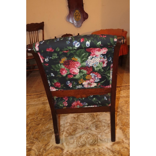 1044 - Edwardian Side Chair with Vibrant Rose Motif Upholstery Attractively Detailed