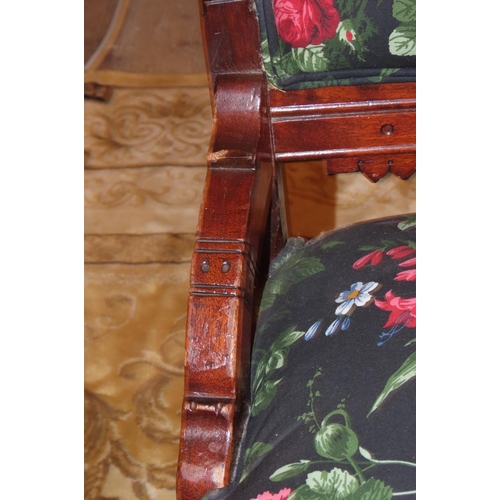 1044 - Edwardian Side Chair with Vibrant Rose Motif Upholstery Attractively Detailed