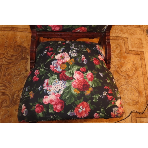 1044 - Edwardian Side Chair with Vibrant Rose Motif Upholstery Attractively Detailed